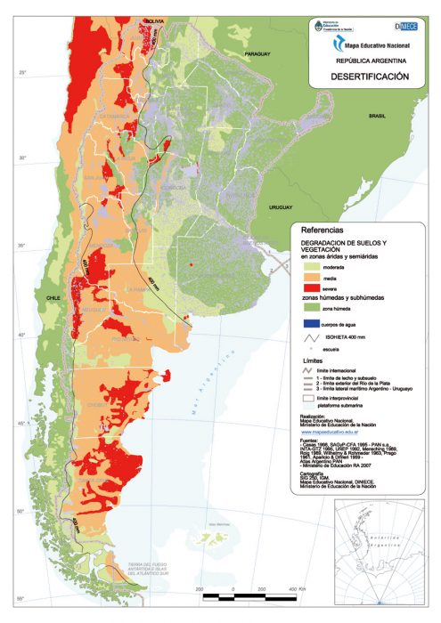 Mapa sobre desertificación en Argentina
