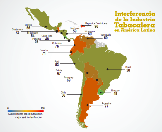 Número de interferencias de la industria tabacalera detectadas en país de América latina. (noalainterferenciatabacalera.com)